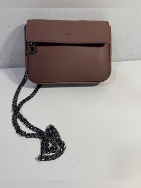 Angela Roi Purse Bag Crossbody Flap Light Mud Gray Vegan Chain Strap Logo Pocket